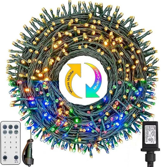 Christmas Lights 300 LED 108FT Color Changing Christmas Tree Lights with Warm White & Multicolor, 11 Modes Waterproof and Connectable Christmas String Lights with Remote for Xmas Decorations