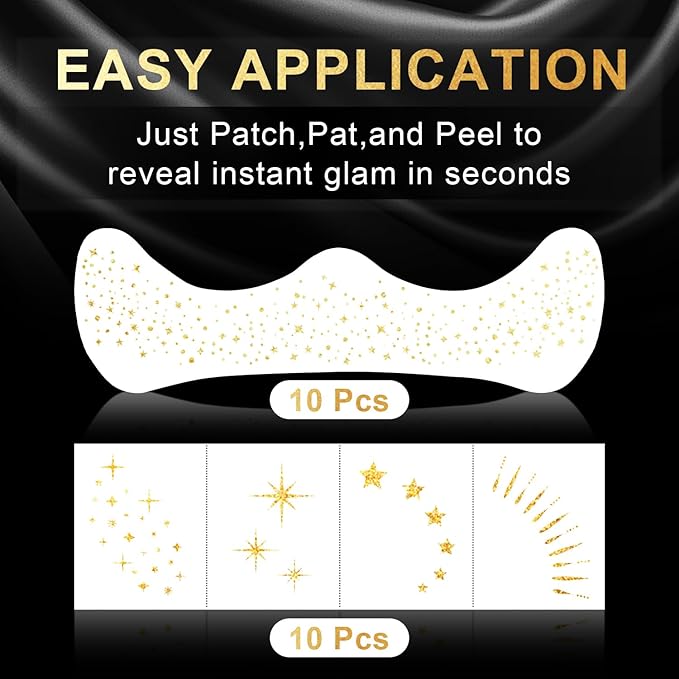 Glitter Freckles Face Tattoo, 20PCS Gold Makeup Patch, Faux Freckles Waterproof Temporary Tattoos Cute Glitter Women and Kids Makeup Accessories For Christmas (Gold)