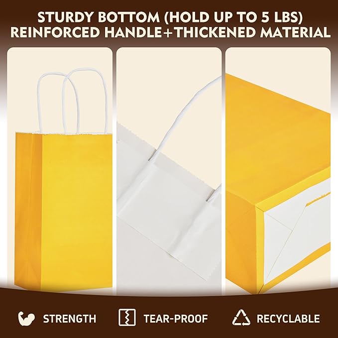 YEEHAW 24 Pack Small Gift Bags 5.8"×3.2"×8.25" Kraft Paper Bags with Handles, Party Favor Bags Bulk for Kids Birthday, Baby Shower, Crafts, Wedding, Party (6 Colors)