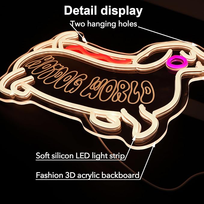 Hot dog World Neon Sign,Led Dog Neon Light Sign,Funny Dachshund Room Decor Sign,Hanging Neon Sign For Kids Room Bedroom Kitchen Cafe Restaurant Wall Decor
