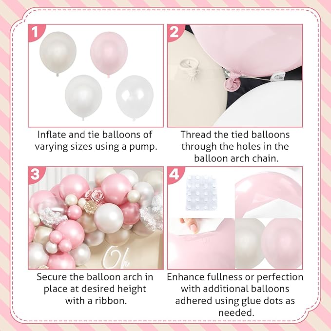 Pearl White and Pink Balloons Arch Double Stuffed Balloons Garland Pare Pink Blush Beige Cream Latex Balloon with Clear Balloon for Neutral Birthday Party Decoration Baby Girl Bridal Shower Wedding