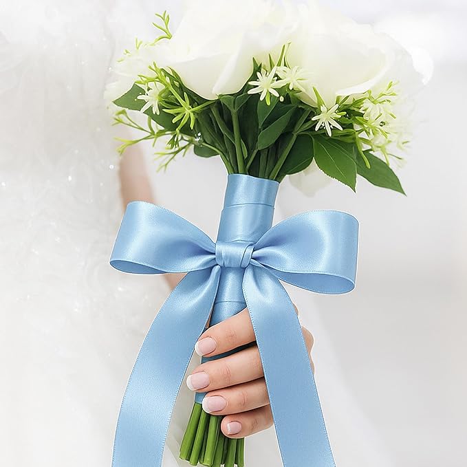 Fullive 1 1/2 Inch Sky Blue Ribbons, 30 Yards Ribbon for Gift Wrapping, Polyester Satin Ribbons for Crafts for Birthday Graduate Christmas Decorations DIY Bows Wrapping Bouquet Floral Arrangements