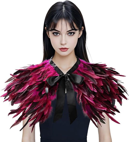 Gothic Natural Feather Shrug Feather Shawl Wrap Cape Victorian Collar for Halloween Cosplay Party Costume Accessories
