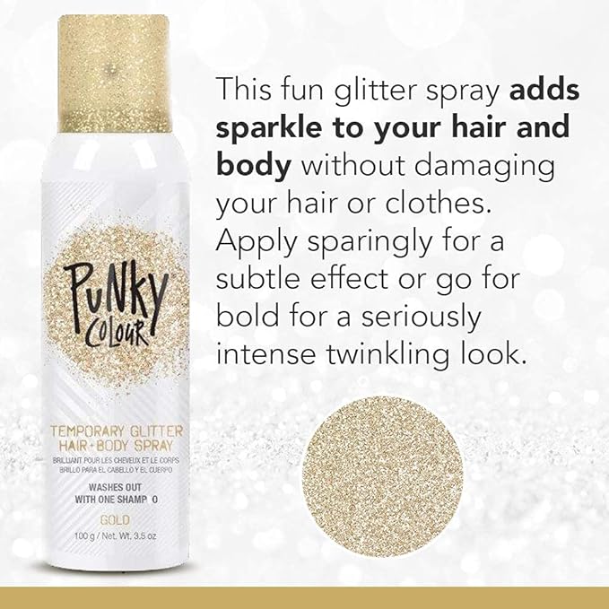 Punky Temporary Hair and Body Glitter Spray, Gold - Glitters Hairspray, Adds Shimmery Glow, Hair Glitter for Kids, Women, Men 3.5 oz