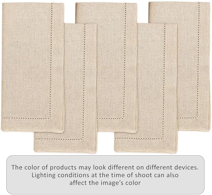 Ruvanti Premium Linen Napkins Set of 6-20x20 Inch, Classic Hemstitch, Mitered Corner Cloth Napkins ‎- Soft, Elegant Dinner Napkins Cloth Washable for Weddings, Parties, Everyday Use - Natural