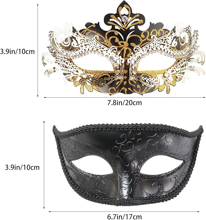 Coddsmz Couple Masquerade Mask Set - Venetian & Mardi Gras Mask for Women & Men