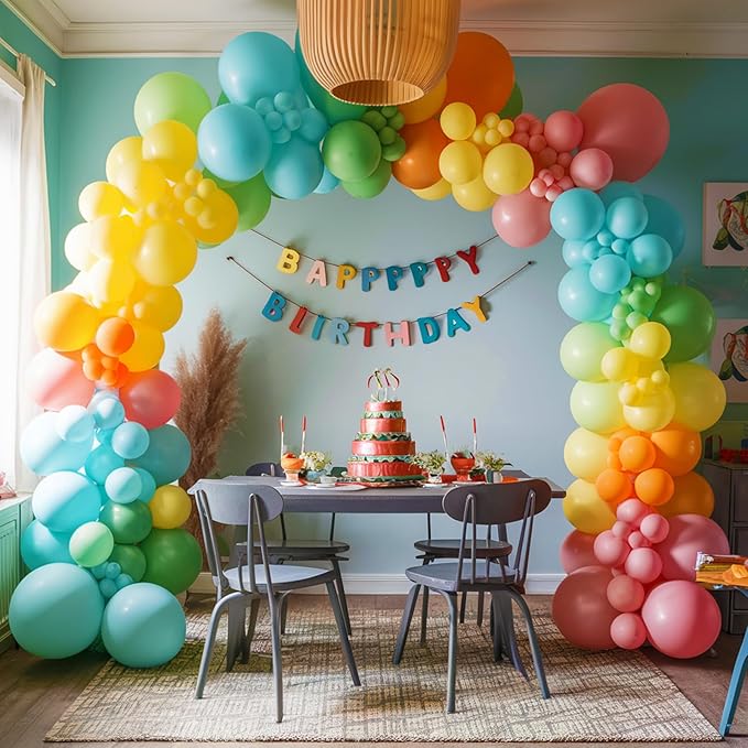 120 Pcs Summer Tropical Balloon Arch Kit, Hot Pink Green Orange lime Green Teal Blue Yellow Latex Rainbow Balloon Garland Kit for Hawaiian Luau Aloha Birthday Baby Shower Pool Party Decorations