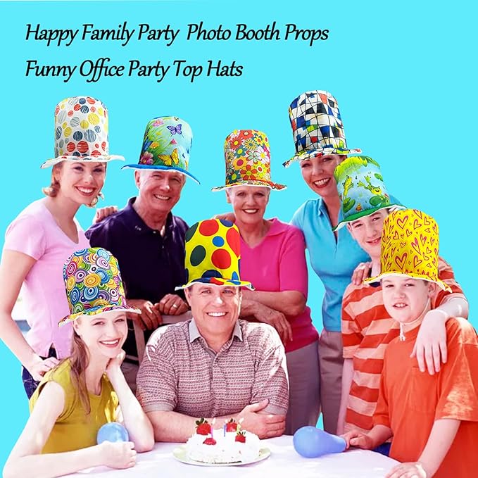 6 Assorted Pattern Funny Party Top Hats - Novelty Crazy Hats - Dress Up Costume Hats - Photo Booth Props for Adults Teen