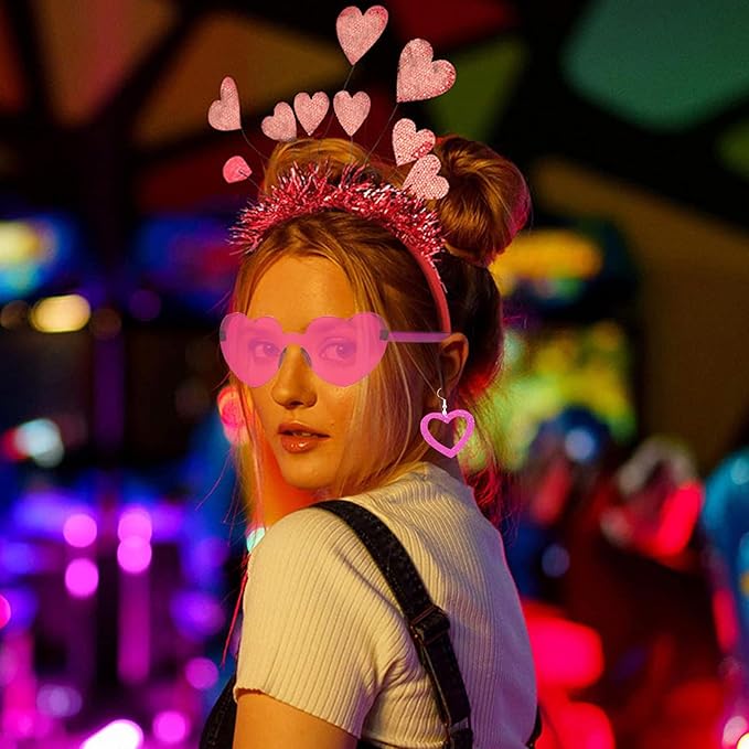 Heart Shape Headband Glitter Sunglasses Sequin Earrings Valentines Day Halloween Cosplay Costume Accessories Set