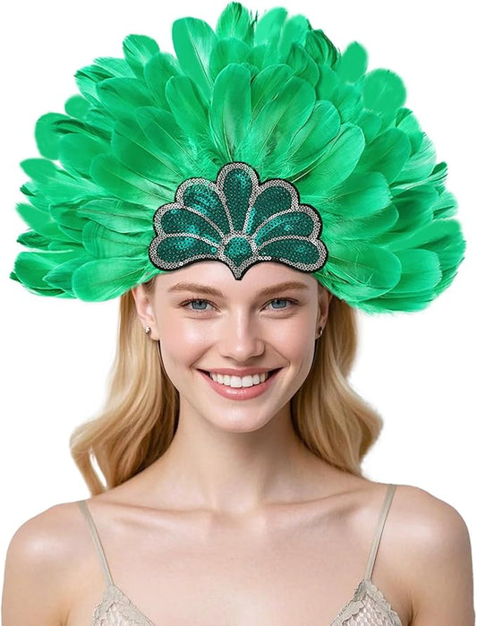 Women's Carnival Feather Headpieces Sequin Headdress for Wedding Masquerade Party Cosplay Feather Headbands