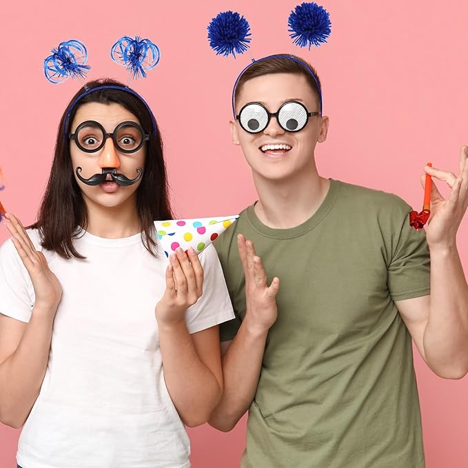 Censen 24 Pcs Pom Pom Headband Tinsel Wrapped Ponytail Head Bopper Costume Headwear Halloween Party Accessory