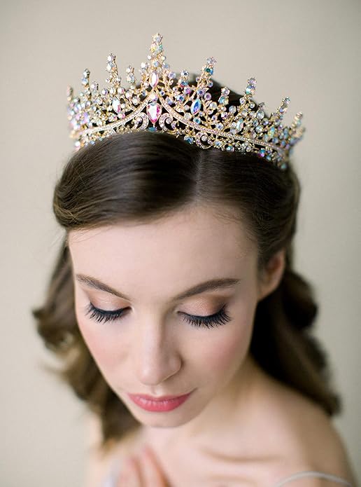 SWEETV Crystal Wedding Tiara for Women, Royal Queen Crown Headband, Rhinestone Princess Hair Accessories for Prom Birthday