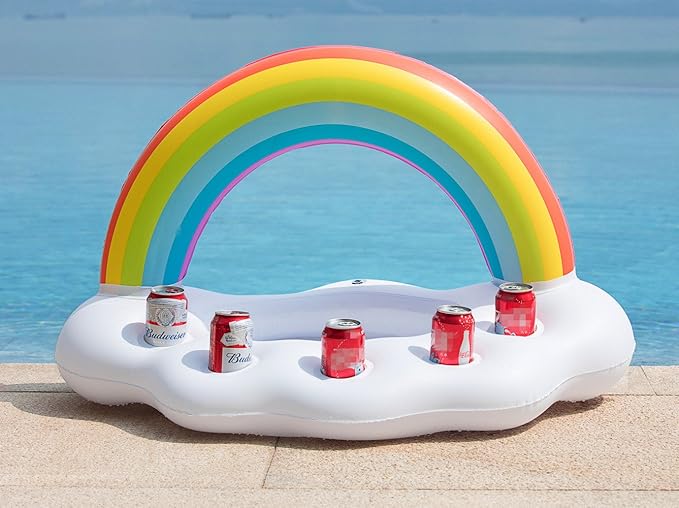 Jasonwell Inflatable Pool Party Cooler - Rainbow Cloud Drink Holder Luau Hawaiian Tropical Beach Themed Birthday Easter Party Decorations Favors Outdoor Decor Pool Games Set for Kids Adults