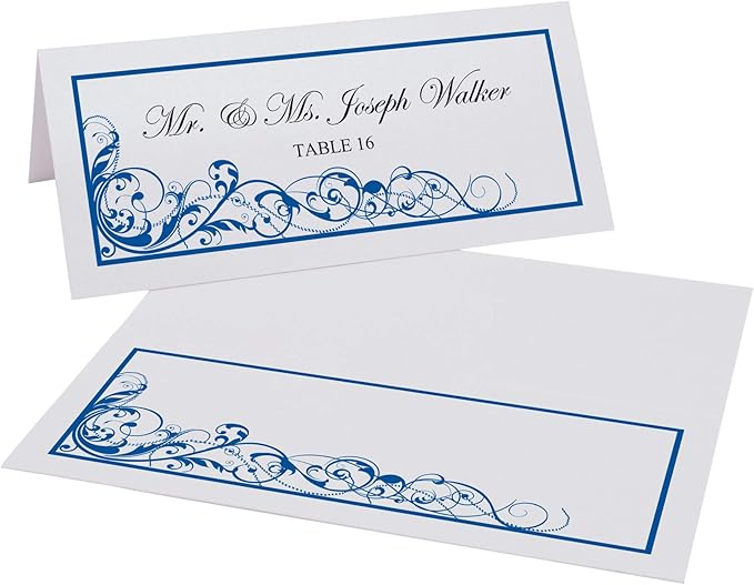 Scribble Vintage Swirl Place Cards, Royal Blue (Choose Color), Set of 60, Pre-cut and Scored - Wedding, Party, Dinner, and Special Events - Made in the USA
