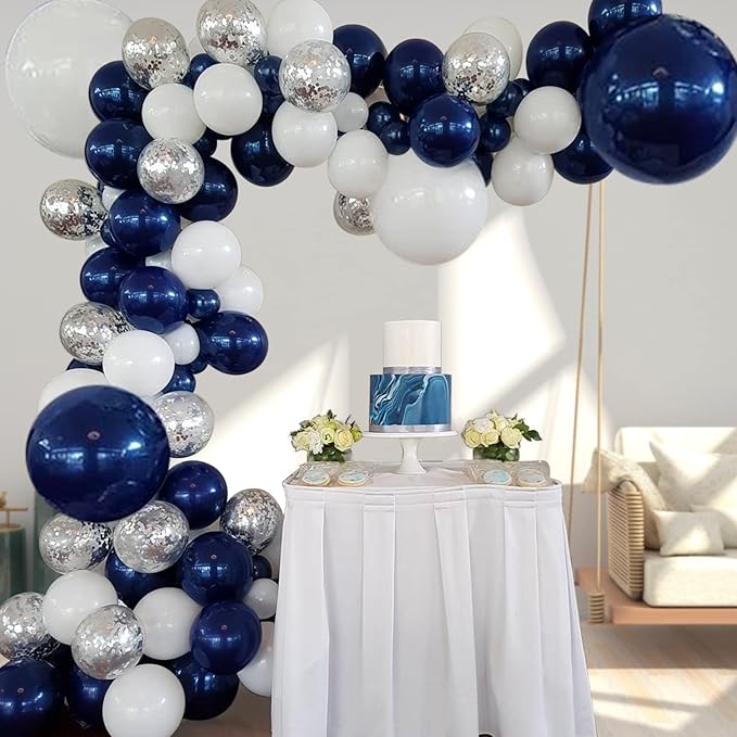 Zesliwy Navy Blue Silver Balloons Garland Kit, Navy Blue White Silver Confetti Balloons Arch Kit for Birthday Party Bridal Shower Wedding Graduation Class of 2025 Prom Decorations……
