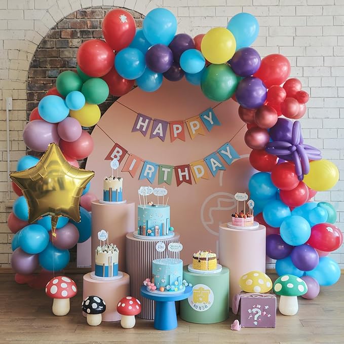 Red Blue Green Yellow Balloon Kit, Game Balloon Red Blue Green Yellow Balloon 3 PCS Star Balloons for Game Theme Birthday Birthday Party Supplies