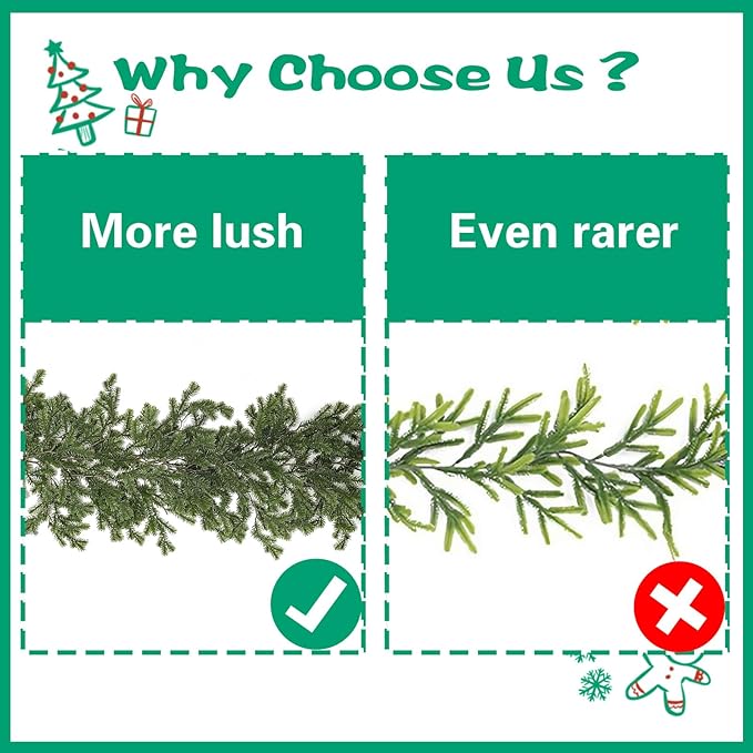6FT Christmas Cedar Garland Realistic with Soft Pine Needles, Faux Greenery Pine Garland for Mantle Fireplace Staircase