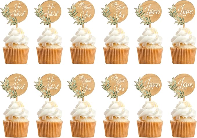 12 PCS Engagement Party Cupcake Toppers She Said Yes Cake Cupcake Decorations in Wood