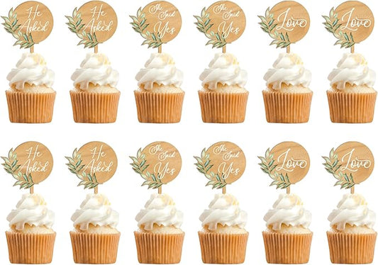 12 PCS Engagement Party Cupcake Toppers She Said Yes Cake Cupcake Decorations in Wood