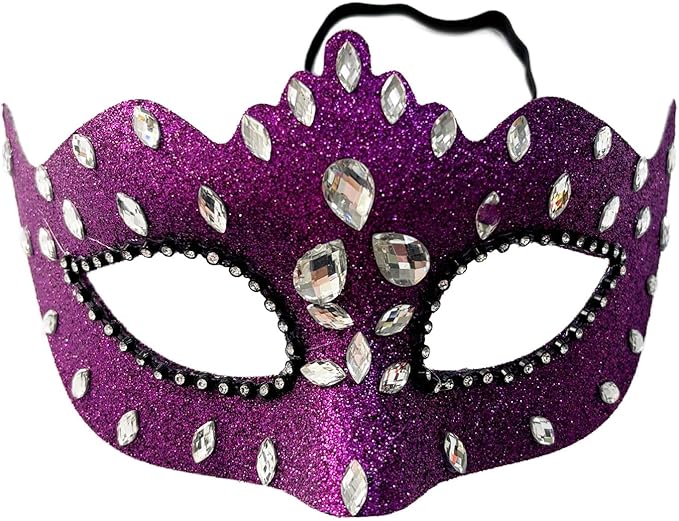 Masquerade Mask with Diamond Inlaid, Venetian Ball Crown Face Masks, Powder Coated Frosted Mask for Party Props