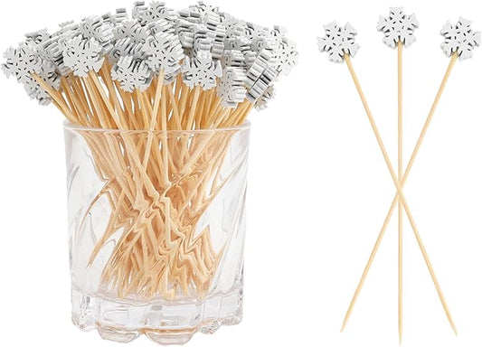 100pcs Snowflake Toothpicks For Appetizers Cocktail Skewers For Drinks Christmas Fruit Picks Snowflake Picks Cocktail Sticks For Garnish Fancy Toothpicks For Charcuterie Cocktail Party Supplies