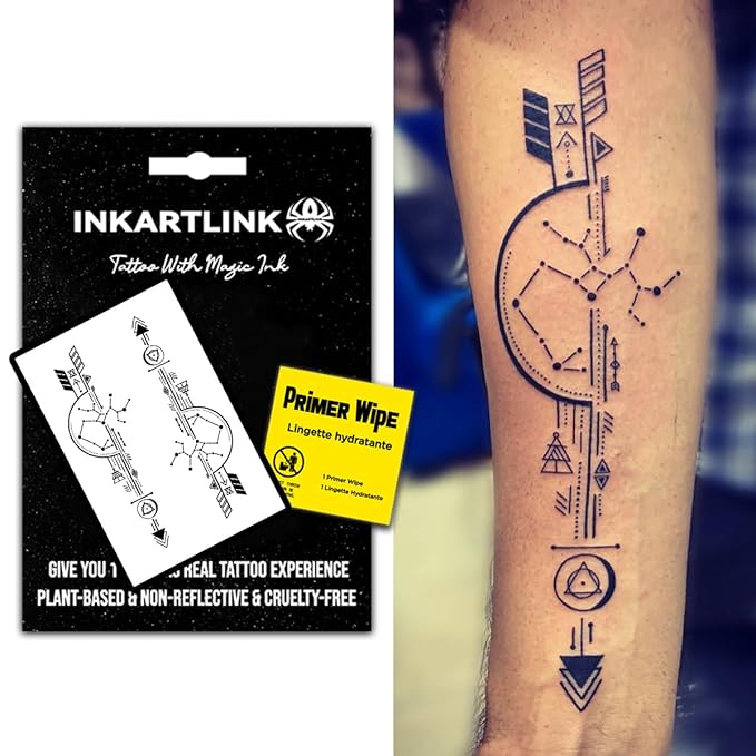 INKARTLINK Semi Permanent Tattoo, Temporary Tattoo,geometric pattern, gift for cool boys, adult art design, party favor, waterproof, realistic, no adhesive, no reflective (Sword of Geometry)