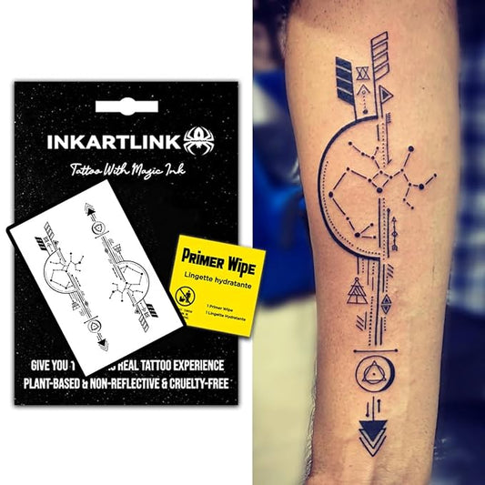 INKARTLINK Semi Permanent Tattoo, Temporary Tattoo,geometric pattern, gift for cool boys, adult art design, party favor, waterproof, realistic, no adhesive, no reflective (Sword of Geometry)
