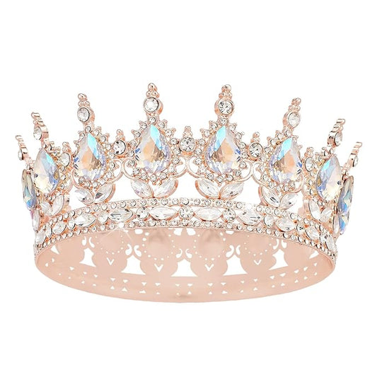 Rose Gold Princess Crown - Glamorous Wedding & Party Tiara for Women & Girls - Sparkling Rhinestones - Comfortable & Hypoallergenic - Perfect for Halloween, Prom, Birthday, Wedding & More