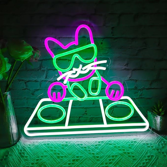 DJing Cat Neon Sign - USB Powered LED Night Light/Music Studio & Bedroom Decor/Wall Art Gift for DJs & Trendy Spaces