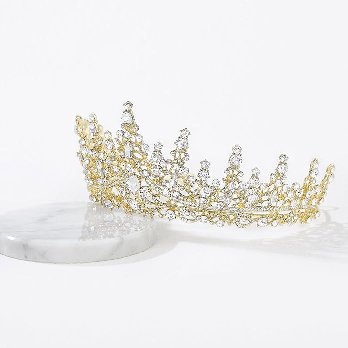 SWEETV Crystal Wedding Tiara for Women, Royal Queen Crown Headband, Rhinestone Princess Hair Accessories for Prom Birthday