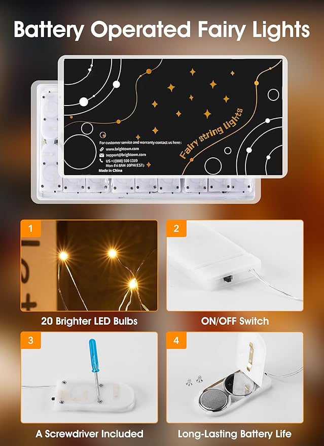 Minetom 6 Pack Fairy Lights Battery Operated String Lights - 7ft 20 LED Waterproof Silver Wire Firefly Lights Waterproof for DIY Crafts Wedding Décor Table Centerpieces Mason Jars Party