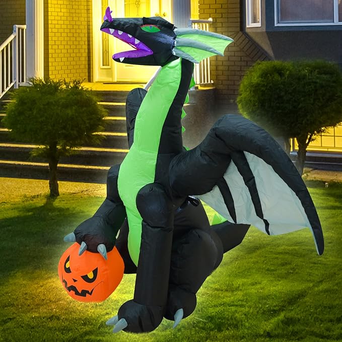 4FT Dinosaur Halloween Inflatable Halloween Blow Up Decoration with LED Lights Indoor Outdoor Yard Graden Holiday Party Decor