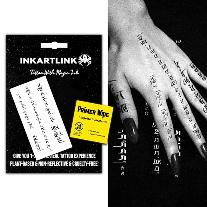 INKARTLINK Temporary Tattoos, Semi Permanent Tattoos, Adult Art Designs, Waterproof Temporary Tattoos, Party Favors, Tattoo Stickers Realistic, No Adhesive, Lasts 1-2 Weeks (Mongolian Characters)
