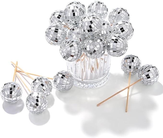 Yescom 20PCS 1.6" Small Disco Ball Mirror Mini Hanging Glass Decoration for Events Wedding 70s 80s Party Business Holiday Home Decor Silver