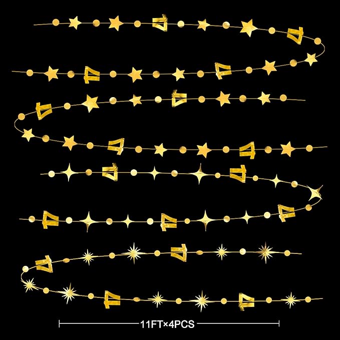 Gold 17th Birthday Decorations Number 17 Circle Dot Star Garland Streamer Bunting Banner Backdrop for Girls Boys Seventeen Years Old Bday Cheers to 17 Years Happy 17th Anniversary Party Supplies