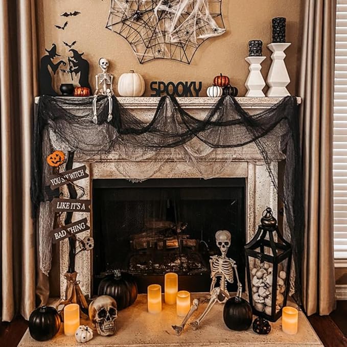 400" x 85" Halloween Creepy Cloth Decoration, Large Black Spooky Fabric Cloth Scary Gauze Cheesecloth for Haunted House Halloween Party Yard Wall Indoor Outdoor Decor