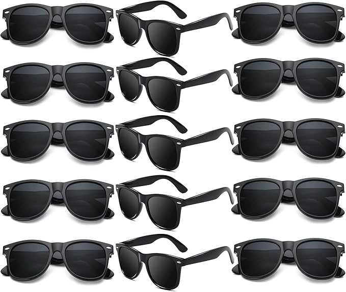 Fsmiling Black Sunglasses Bulk Adult Party Sunglasses 80s Glasses Shades for Men Women Party Favors-15Pack,UV Protection