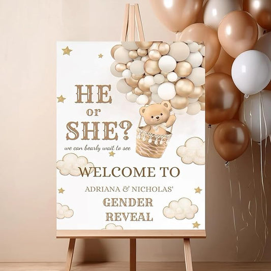 Gender Reveal Welcome Sign – Teddy Bear Balloon Theme,Personalized Teddy Bear Gender Reveal Welcome Sign, He or She Yard Sign, Boy or Girl Gender Reveal Sign, We Can Bearly Wait Gender Reveal .14