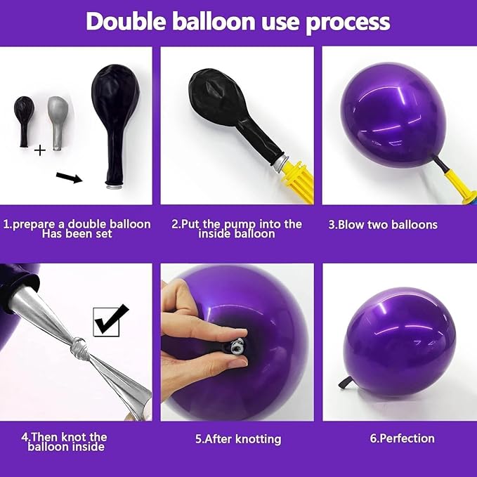 Purple Black Gold Balloon Garland Double Stuffed Dark Purple Black Balloons Metallic Lilac Balloon Arch Kit for Birthday Halloween Prom Vampire Anniversary Party Decoration