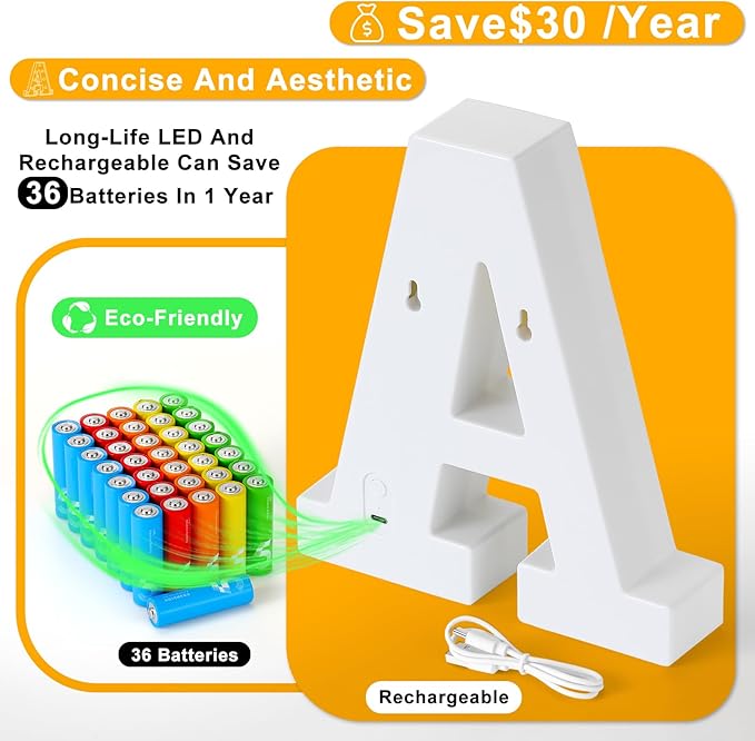 Foaky Rechargeable LED Letter Lights Sign Marquee Light Up Letters Sign for Night Light Wedding/Birthday Party Christmas Lamp Home Bar Decoration (P)