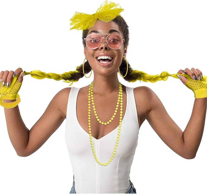 Blulu 80s Costume Accessories for Women Lace Headband Earrings Fishnet Gloves Necklace Bracelet for 80s Retro Party