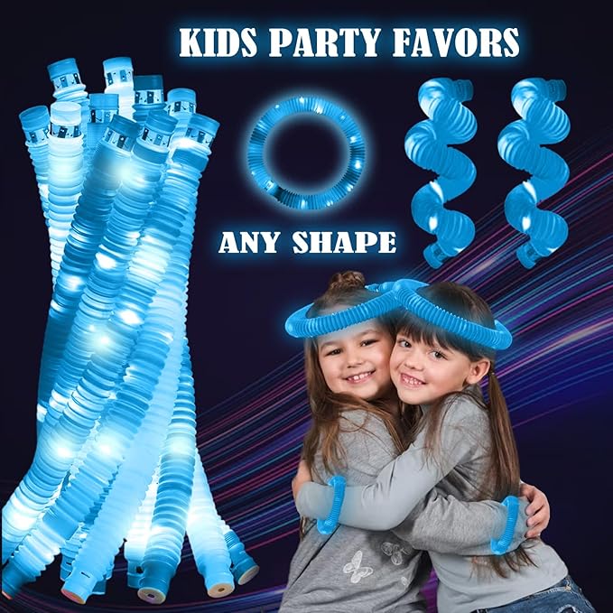 Blue 36PCS Light Up Pop Fidget Tubes Party Favors-Glow in The Dark Party Supplies for Kids and Adults, Perfect for Festivals, Birthday Parties, Raves, Concerts, and Camping Decorations