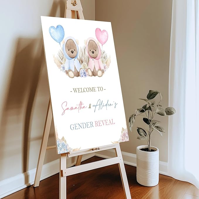 Gender Reveal Welcome Sign – Teddy Bear Balloon Theme,Personalized Teddy Bear Gender Reveal Welcome Sign, He or She Yard Sign, Boy or Girl Gender Reveal Sign, We Can Bearly Wait Gender Reveal .3