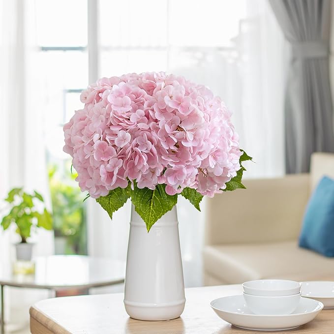 BonBloom's 3 Pcs Pink Hydrangea Artificial Flowers,21" Latex Hydrangeas with Stems,Fake Real Touch Flowers for Wedding Table Centerpieces Floral Arrangement Home Decor