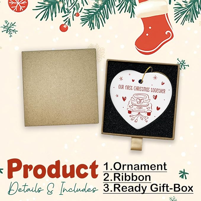 Our First Christmas Together Ornament First for Him Her Boyfriend Girlfriend Couple Wedding Christmas Heart Ceramic Xmas Tree Ornament Decorations