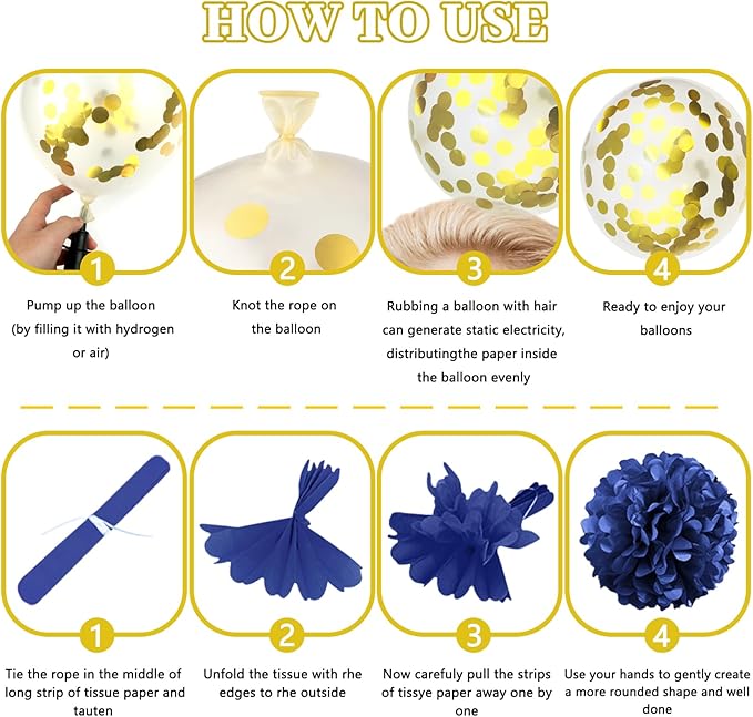 ZERODECO Birthday Party Decorations for Men, Navy Blue Gold Happy Birthday Banner Pompoms Balloon Arch Fringe Curtain Party Décor for Men Boys Women Girls Party Decorations Kit