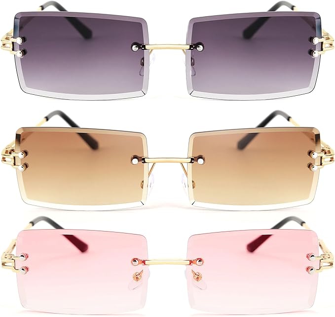 FEISEDY Vintage Rimless Sunglasses Rectangle Frameless Candy Color Glasses Women Men B2642