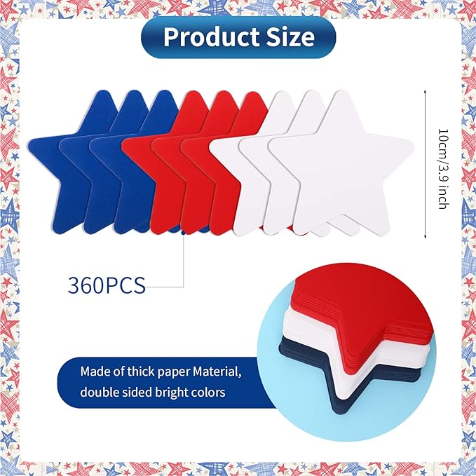 360 Pcs Patriotic Star Cutouts Paper Stars 4th of July Star Cut Outs Independence Day Star Shapes Die-Cuts for Memorial Day Bulletin Board Home Office School Party Decor DIY Craft, Red White Blue