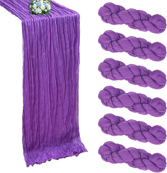 6 Pack Purple Cheesecloth Table Runner 10FT Boho Cheese Cloths Gauze Fabric Table Runners 120 Inch Rustic Sheer for Wedding Birthday Party Baby Shower Centerpiece Home Decorations