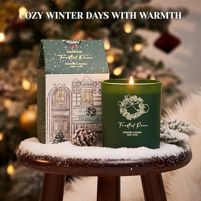 M&SENSE Christmas Holiday Candle - Frosted Pine Scent, 8.1oz Soy Wax, Ideal Winter Home Decor Gift for Women and Men